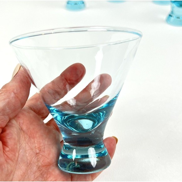 Clear Turquoise Aqua Cocktail Glasses 3.5” Set/6 Shots Barware Sipping Petite - Picture 2 of 6
